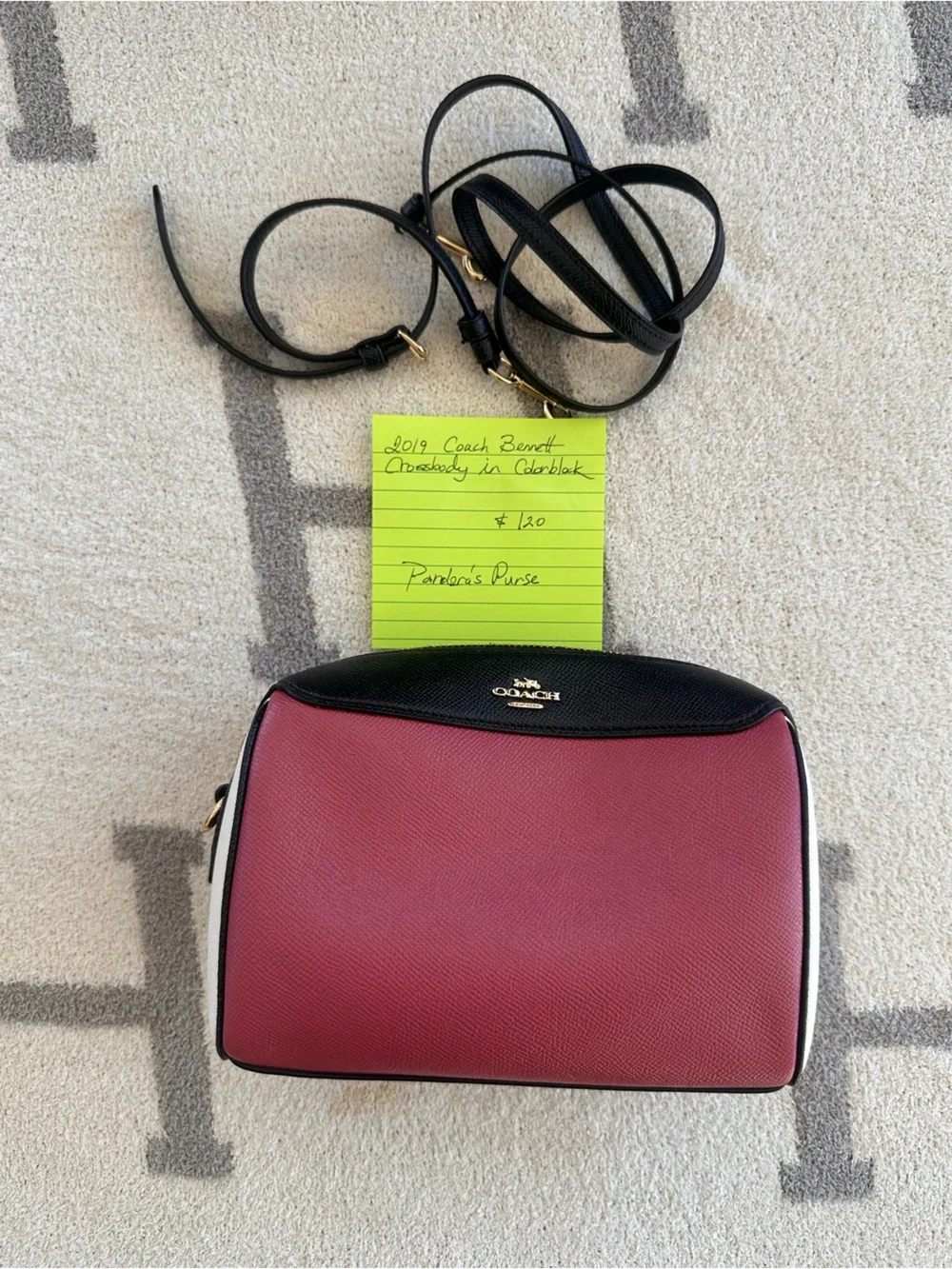 COACH Pink and Black Leather Crossbody with Gold Logo